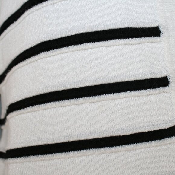 JONES NEW YORK Cardigan Knit Stripe Collarless Open Front Black White Medium - Picture 2 of 13
